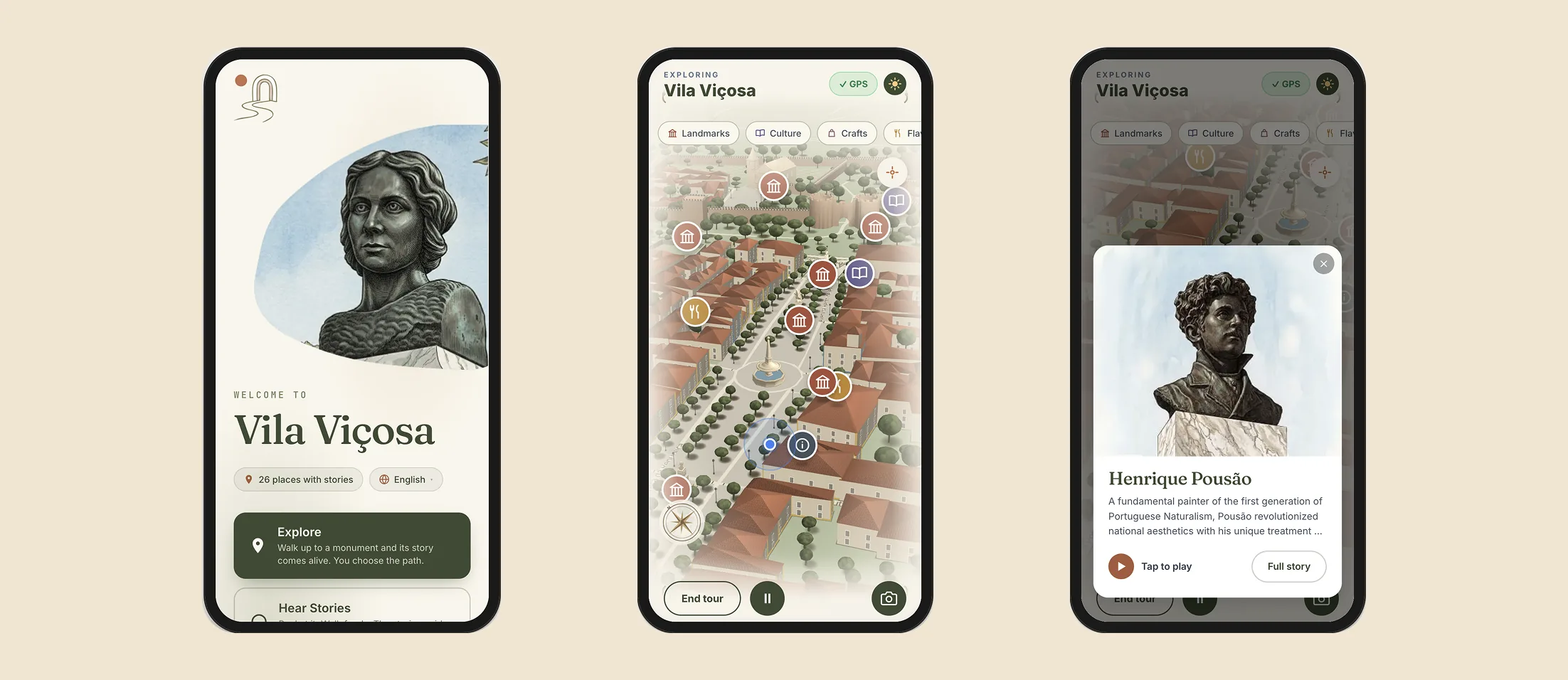 The App — welcome and story screens